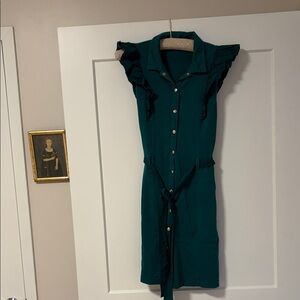 Nation Teal Shirt Dress with Ruffle Cap Sleeves